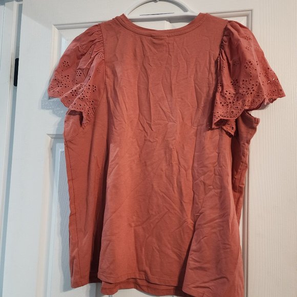 Ava Viv Coral Eyelet Flutter Sleeve Top - 1X - Picture 2 of 4